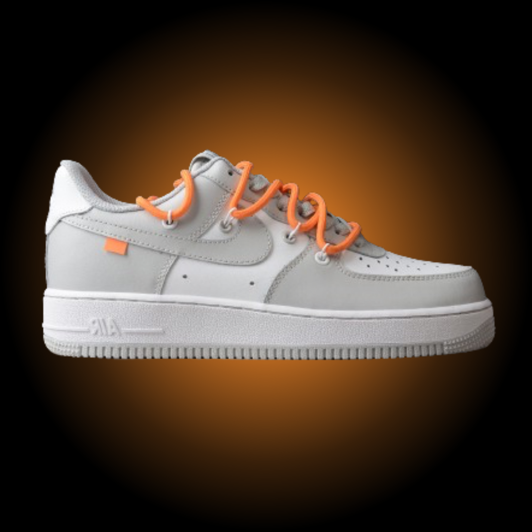 NIKE AIR FORCE 1 07 LOW DOUBLE ORANGE LACES BIANCO GRIGIO ARANCIO