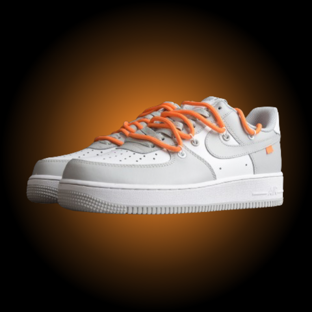 NIKE AIR FORCE 1 '07 LOW DOUBLE ORANGE LACES - BIANCO GRIGIO ARANCIO